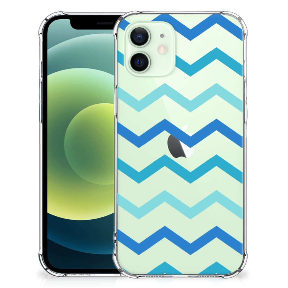 iPhone 12 Mini Doorzichtige Silicone Hoesje Zigzag Blauw B2C Telecom