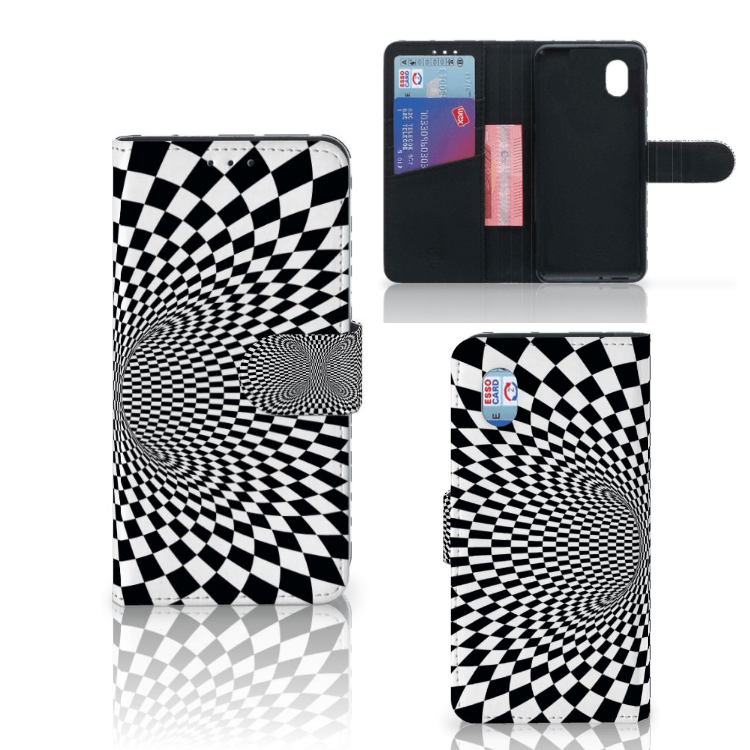 Illusie Hoesje Alcatel 1B (2020) Kunstleer TPU Zwart Wit Met Vakjes Voor Kaarten En Geld | Book Case