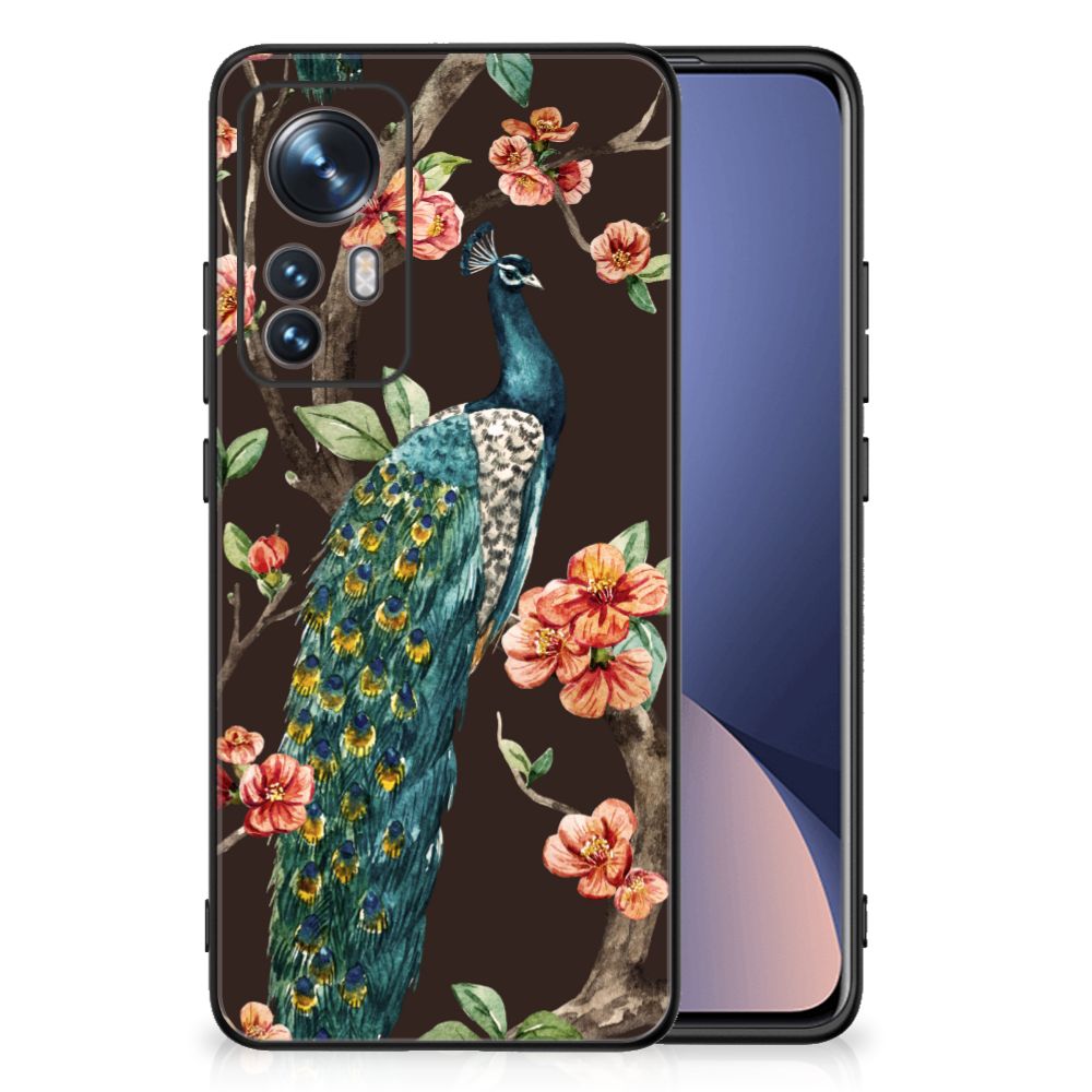 Xiaomi 12 | 12X Dierenprint Telefoonhoesje Pauw met Bloemen