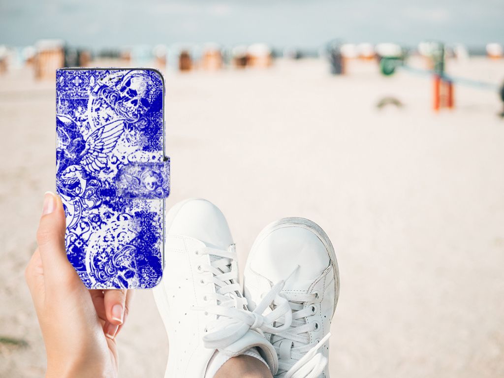 Telefoonhoesje met Naam Samsung Galaxy M10 Angel Skull Blauw