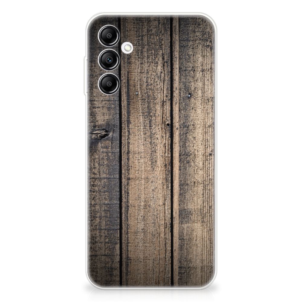 Samsung Galaxy A14 5G Bumper Hoesje Steigerhout met een design van steigerhout op een transparant hoesje.