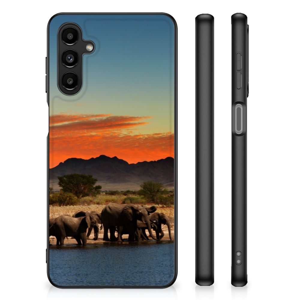 Samsung Galaxy A14 5G Dierenprint Telefoonhoesje Olifanten met olifanten en kleurrijke luchtachtergrond