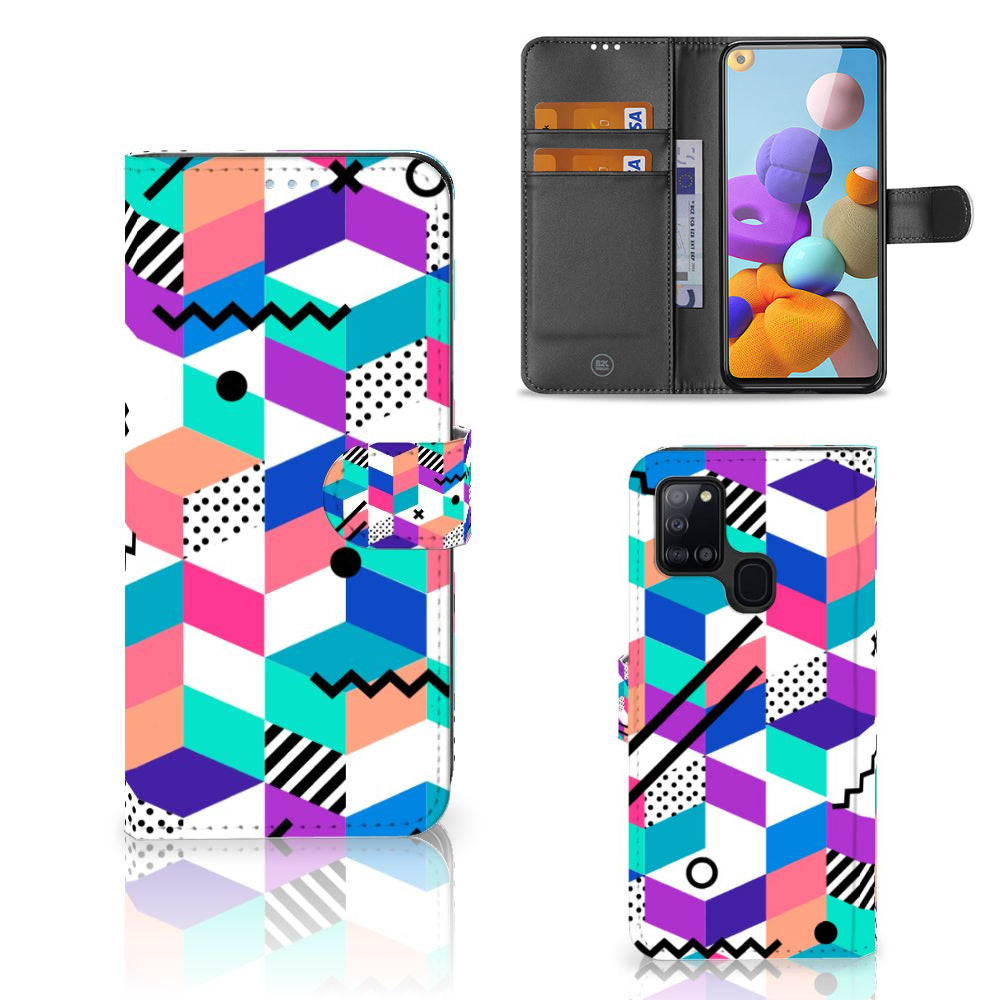 Samsung Galaxy A21s Book Case Blokken Kleurrijk
