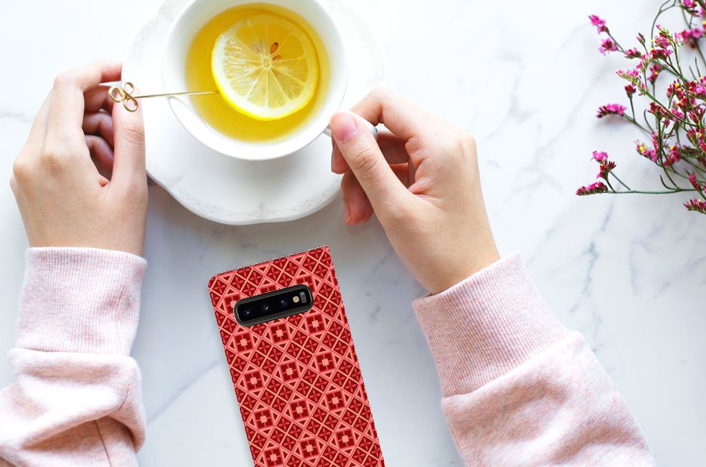 Samsung Galaxy S10 Hoesje met Magneet Batik Rood