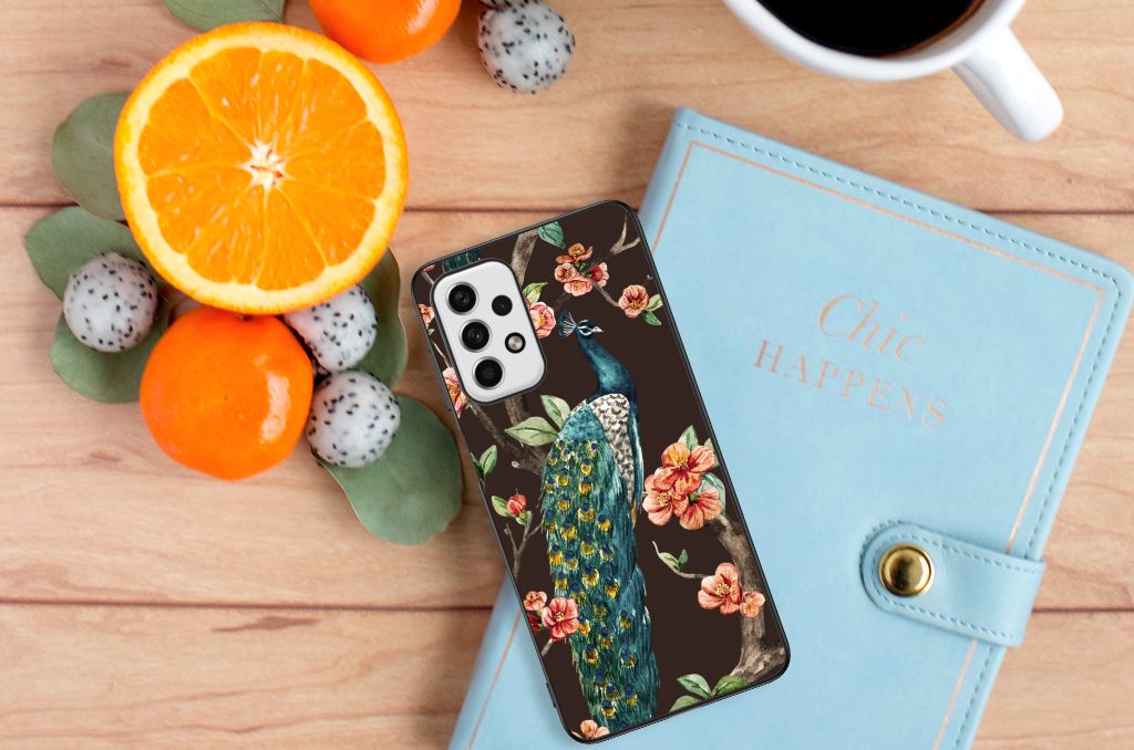 Samsung Galaxy A23 Dierenprint Telefoonhoesje Pauw met Bloemen B2C Telecom