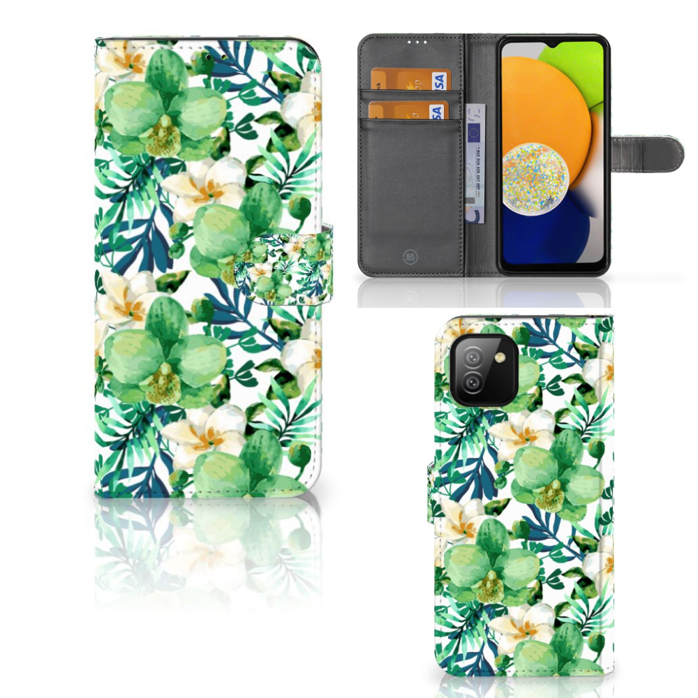 Samsung Galaxy A03 Hoesje Orchidee Groen telefoonhoesje orchidee design voorkant binnenkant