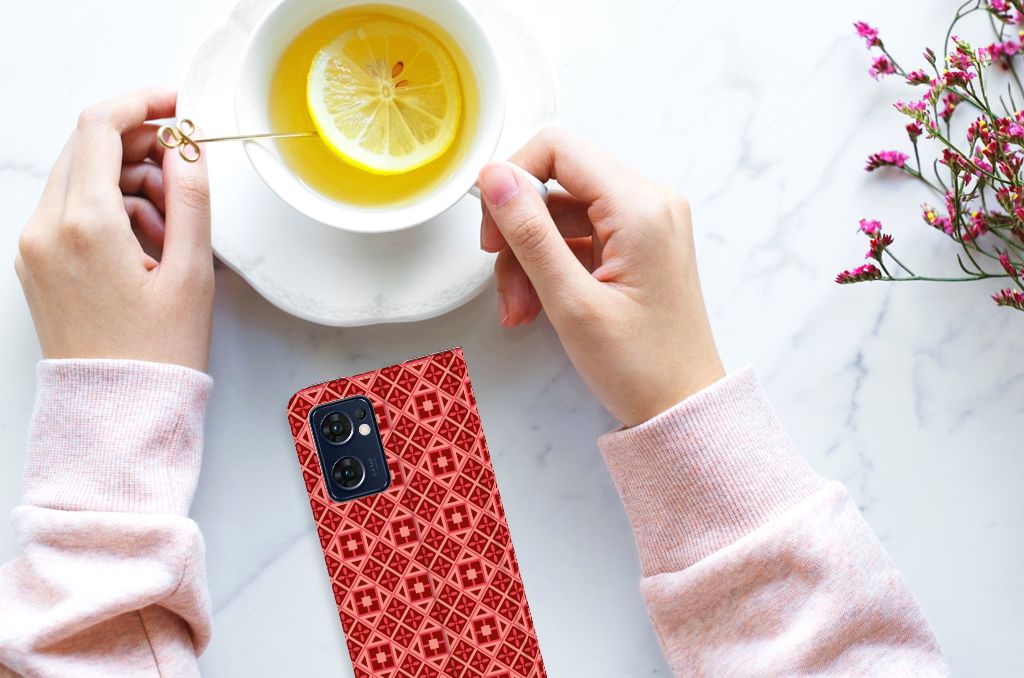 OPPO Find X5 Lite | Reno7 5G Hoesje met Magneet Batik Rood - B2C Telecom