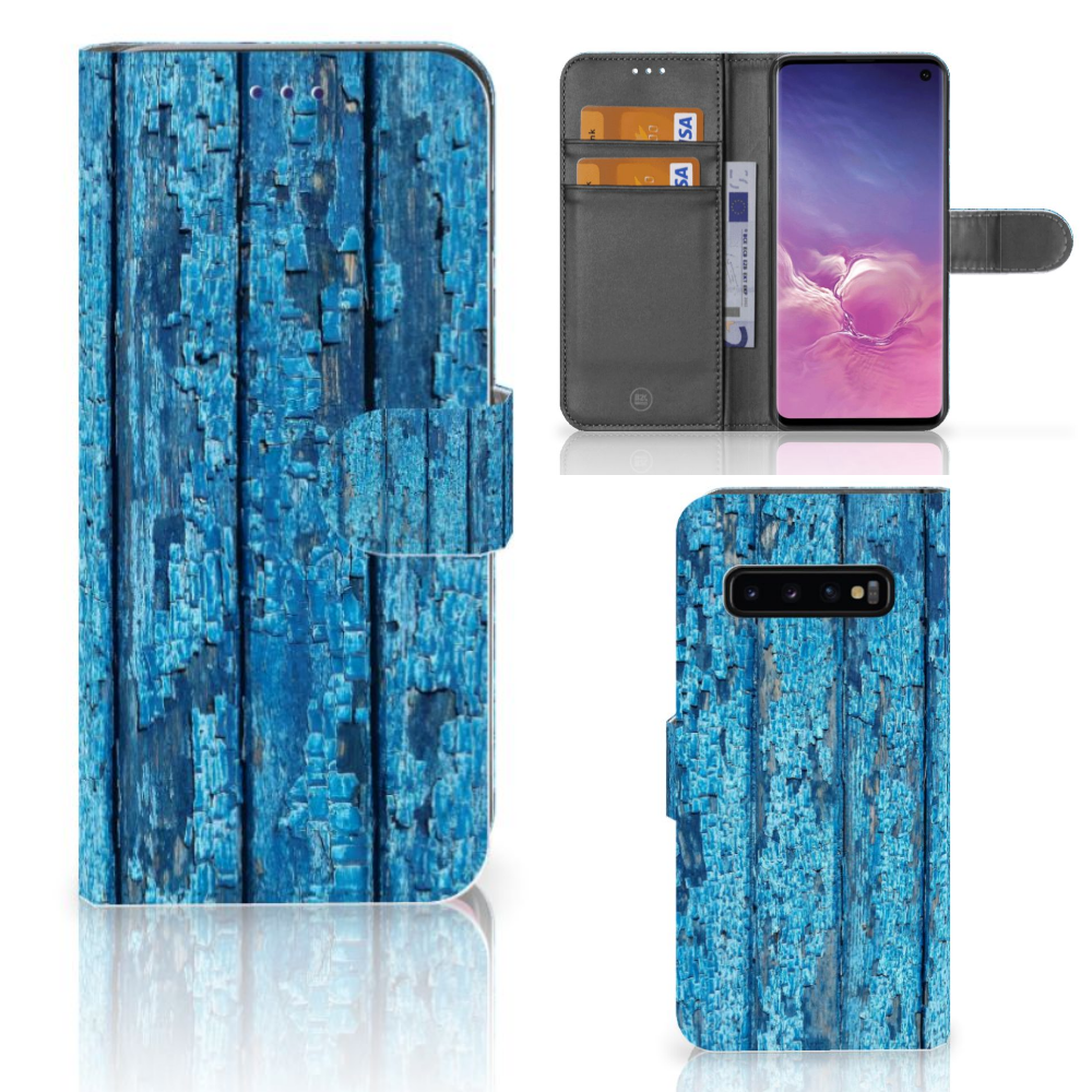 Samsung Galaxy S10 Book Style Case Wood Blue