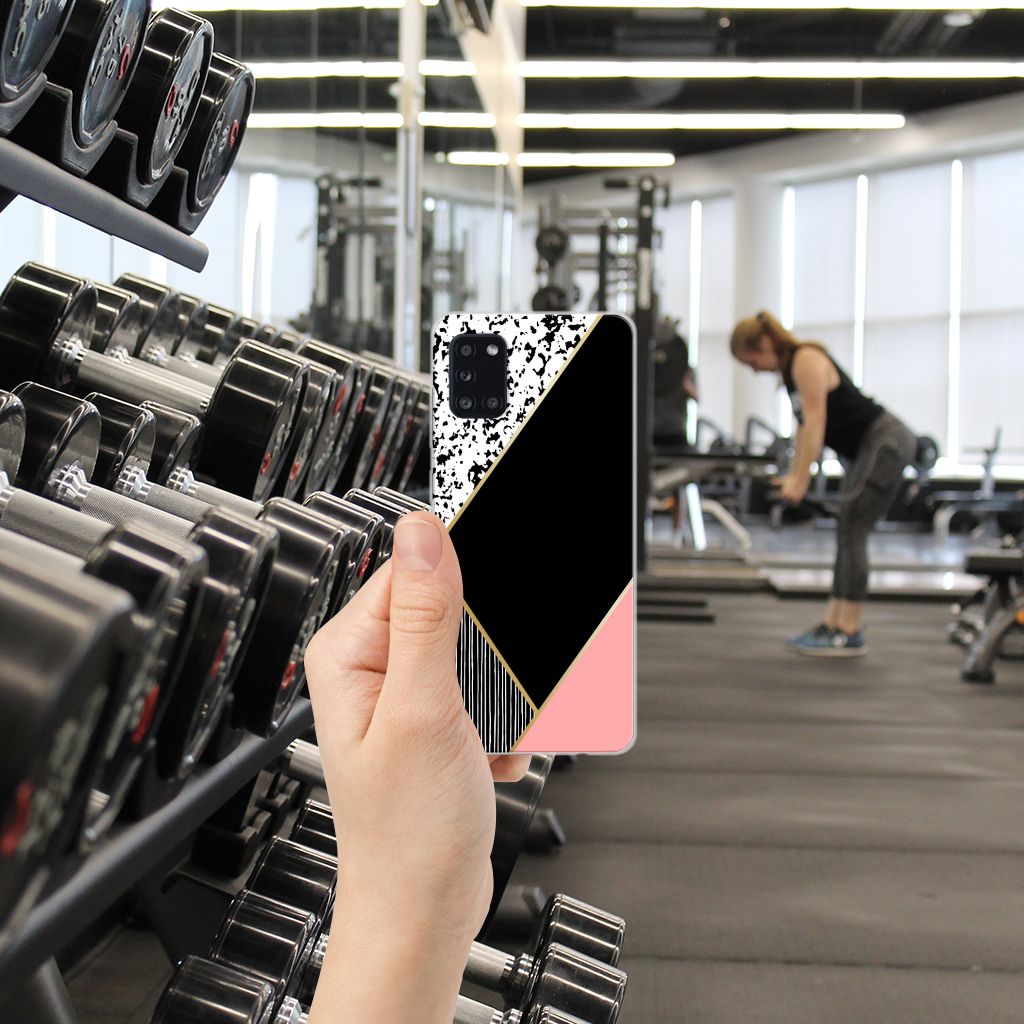 Samsung Galaxy A31 TPU Hoesje Zwart Roze Vormen B2C Telecom