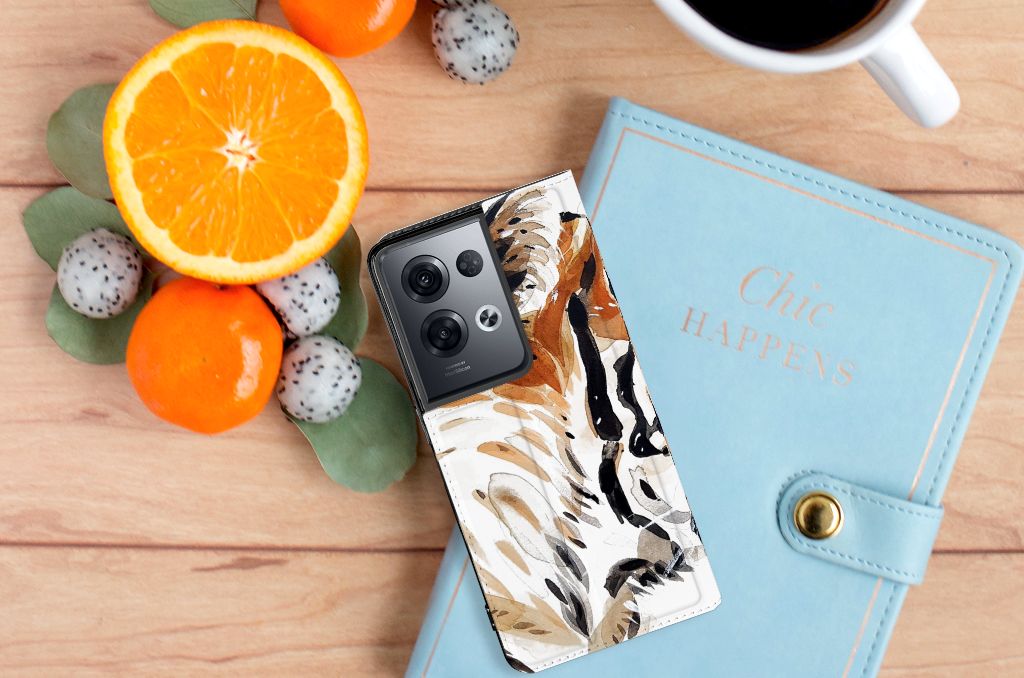 Bookcase OPPO Reno8 Pro Watercolor Tiger - B2C Telecom