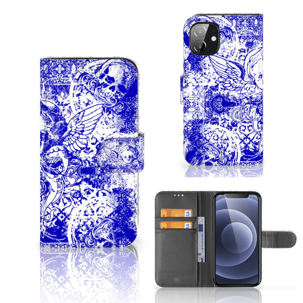 Telefoonhoesje met Naam Apple iPhone 12 Mini Angel Skull Blauw
