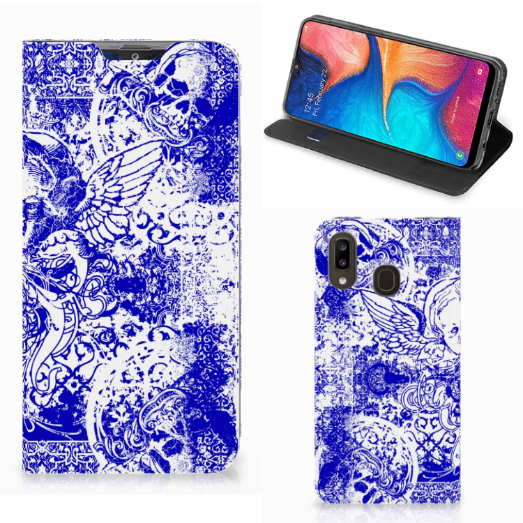 Mobiel BookCase Samsung Galaxy A30 Angel Skull Blauw