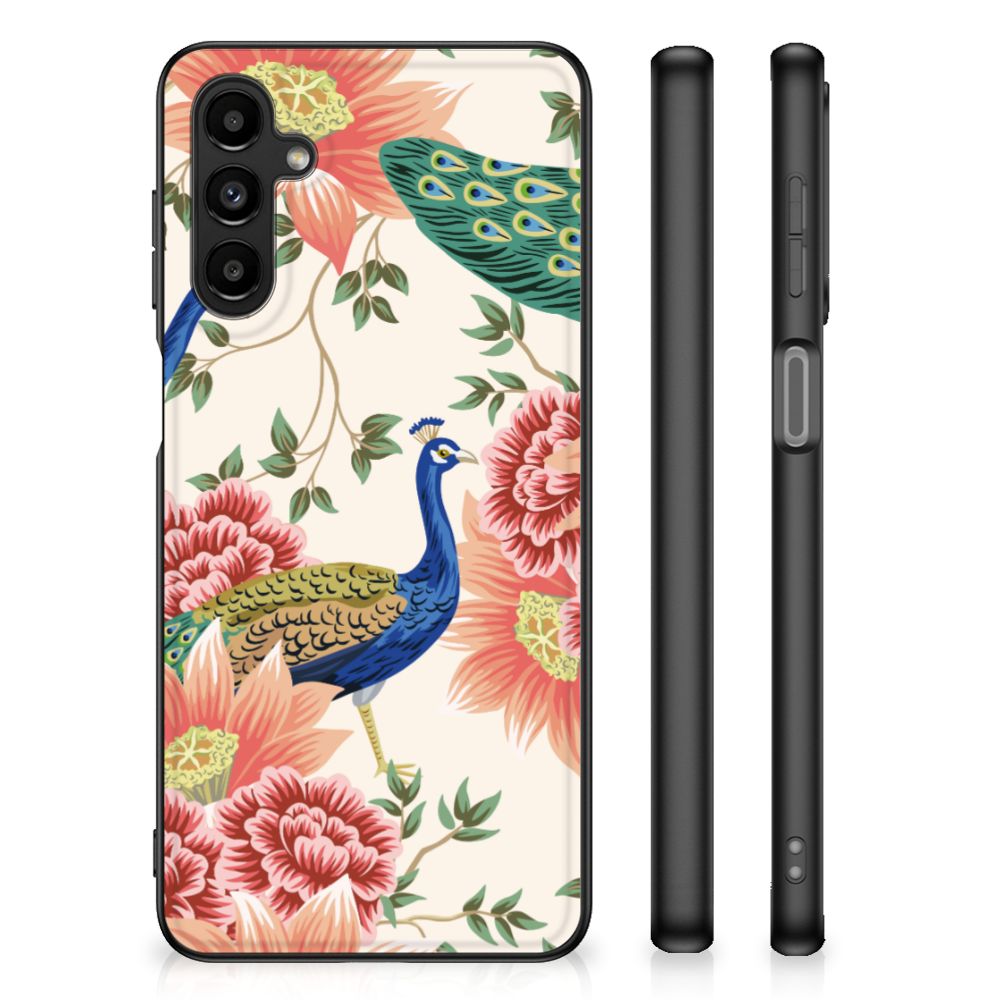 Dierenprint Telefoonhoesje voor Samsung Galaxy A14 5G Pink Peacock met kleurrijk pauwen en bloemen design.