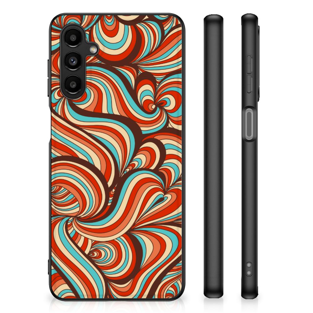 Samsung Galaxy A14 5G Leuk Telefoonhoesje Retro met kleurrijk swirl design en zwarte randen.