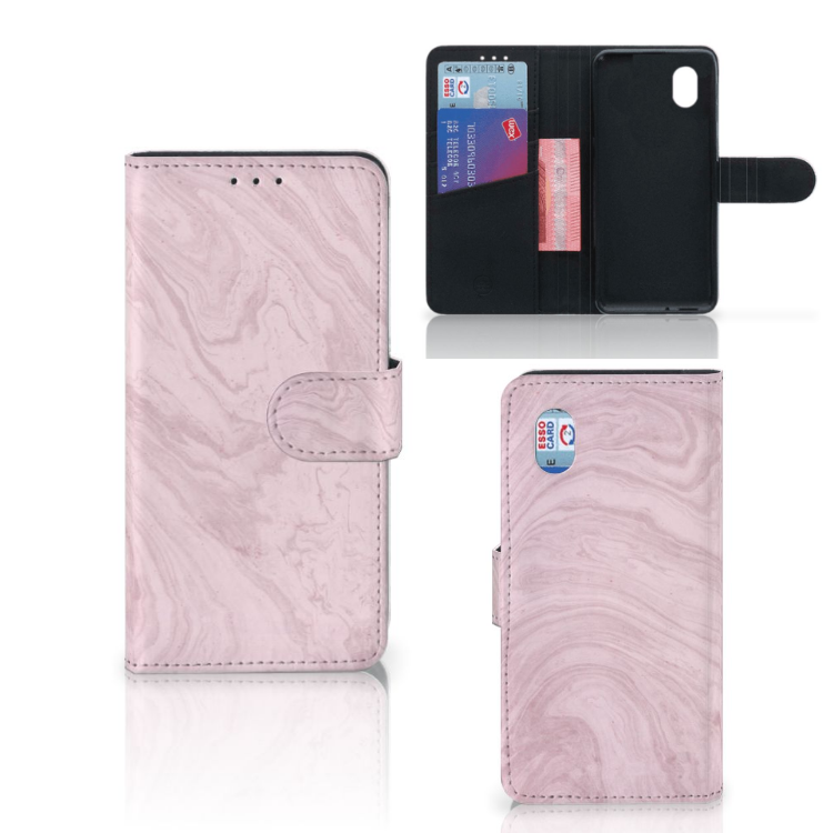 Marble Pink Hoesje Alcatel 1B (2020) Luxe Kunstleer TPU Boekhoesje Met Magnetische Sluiting Rose | Book Case