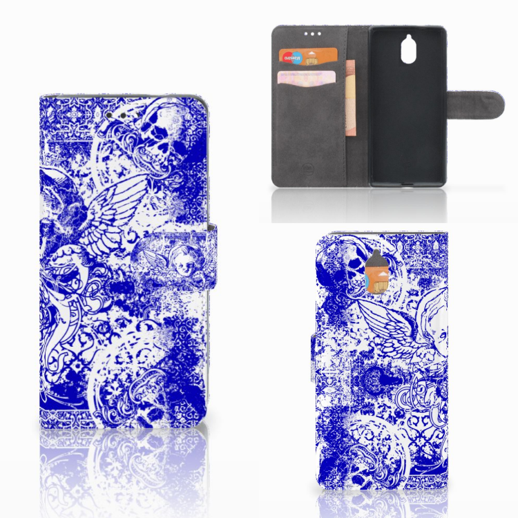 Telefoonhoesje met Naam Nokia 3.1 (2018) Angel Skull Blauw