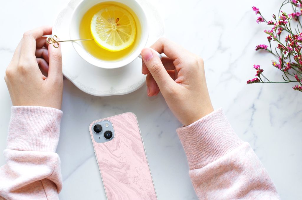 Apple iPhone 14 TPU Siliconen Hoesje Marble Pink B2C Telecom