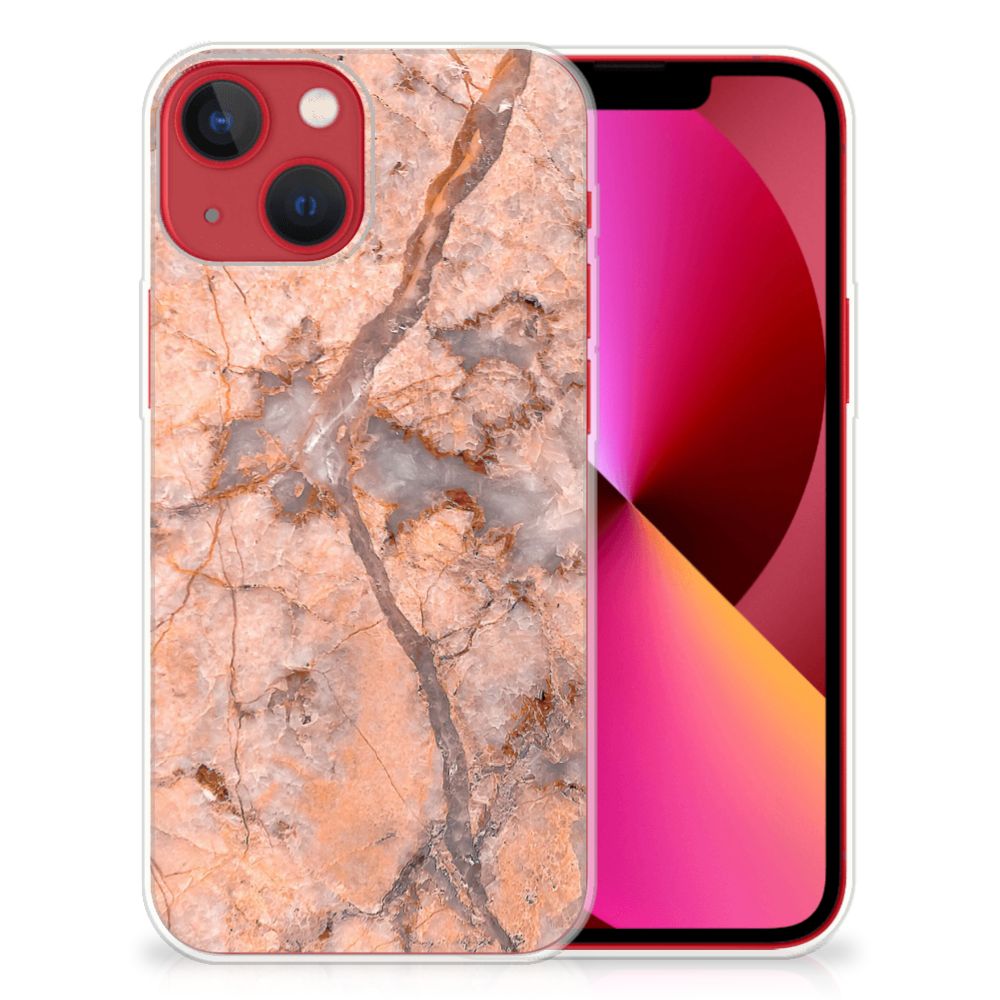 Apple iPhone 13 TPU Siliconen Hoesje Marmer Oranje B2C Telecom
