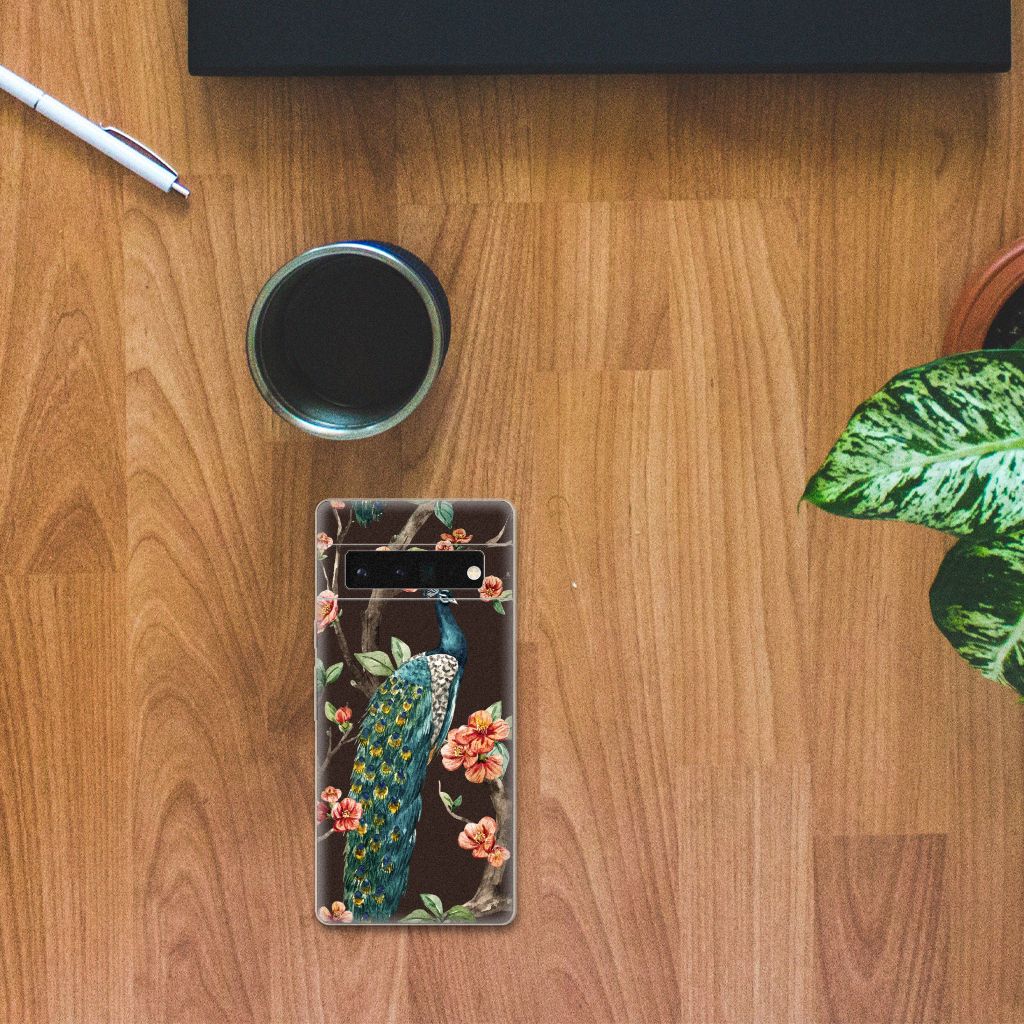 Google Pixel 6 Pro TPU Hoesje Pauw met Bloemen B2C Telecom