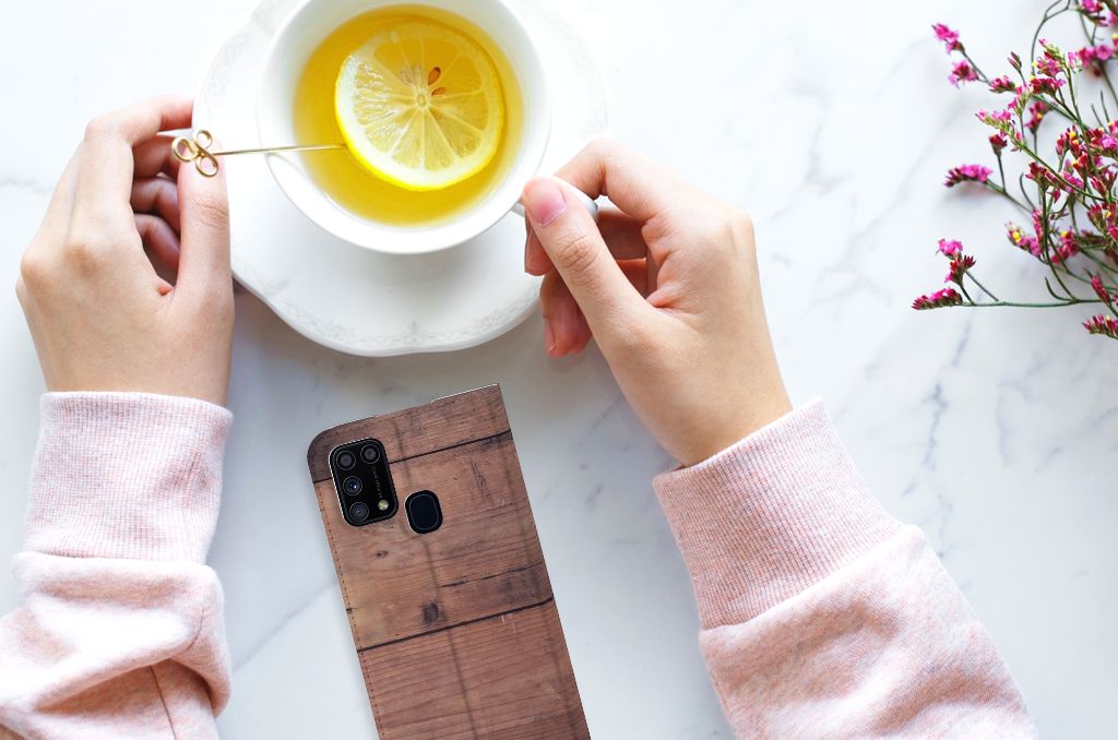 Samsung Galaxy M31 Book Wallet Case Old Wood - B2C Telecom