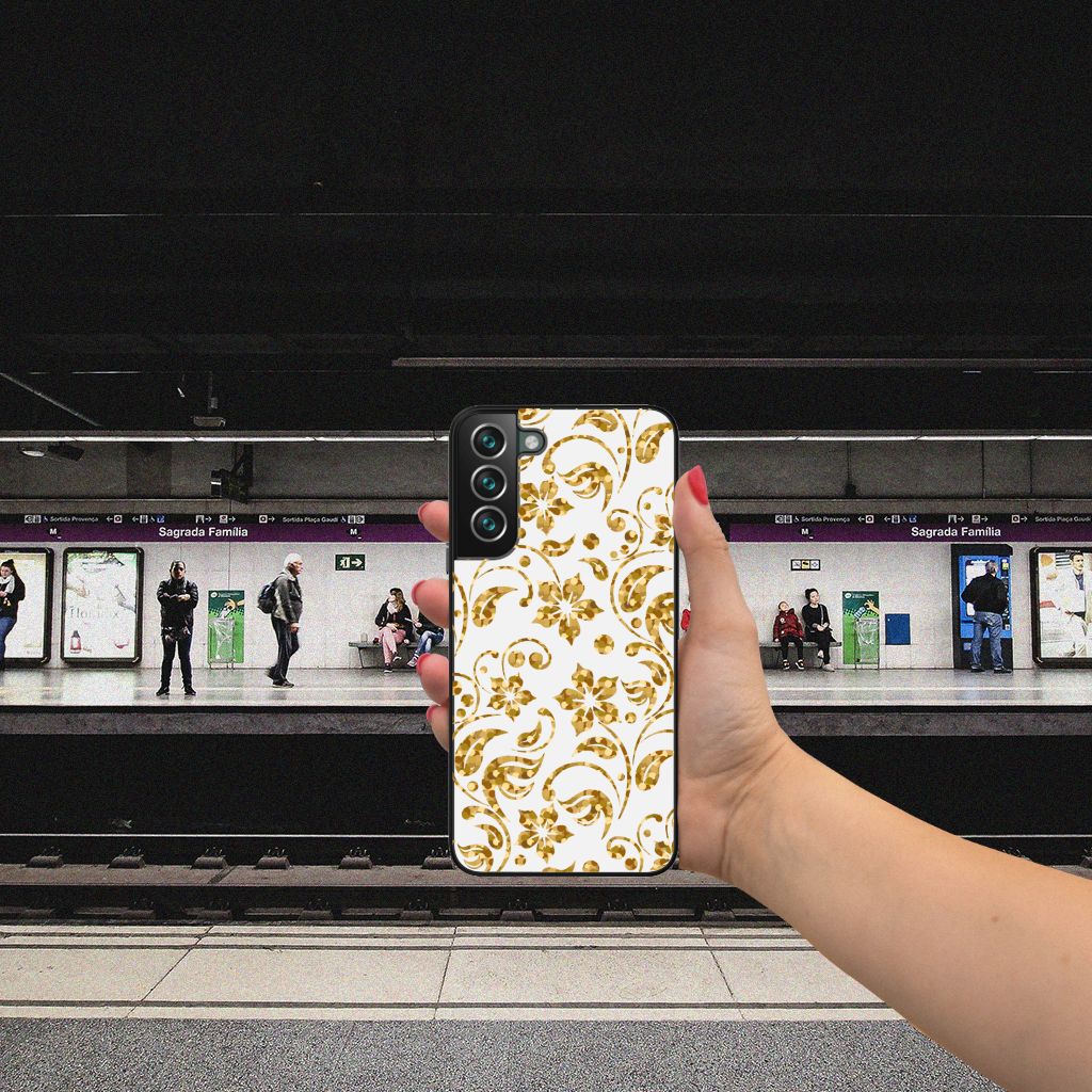Samsung Galaxy S22 Plus Bloemen Hoesje Gouden Bloemen B2C Telecom