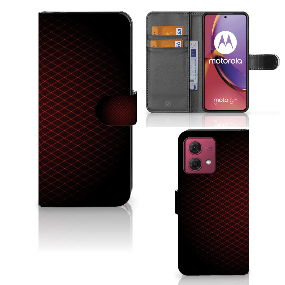Motorola Moto G84 Telefoon Hoesje Geruit Rood met ruimte voor 3 pasjes en minimalistisch design