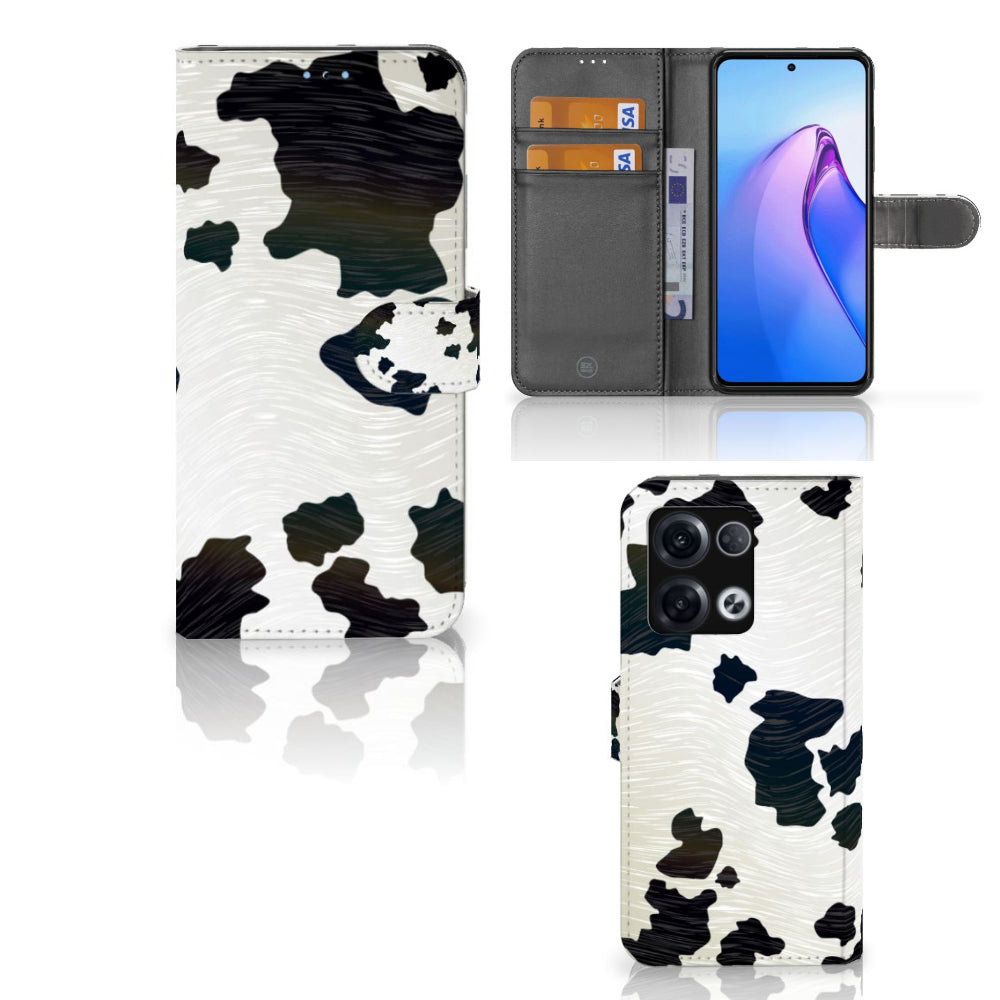 OPPO Reno8 Pro Telefoonhoesje met Pasjes Koeienvlekken