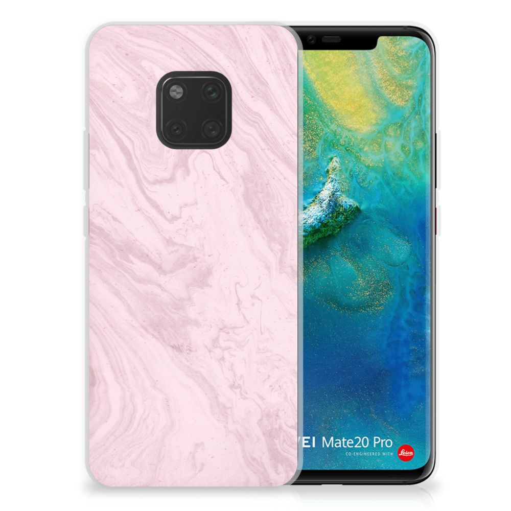 Huawei Mate 20 Pro TPU Siliconen Hoesje Marble Pink - Origineel Cadeau Vriendin