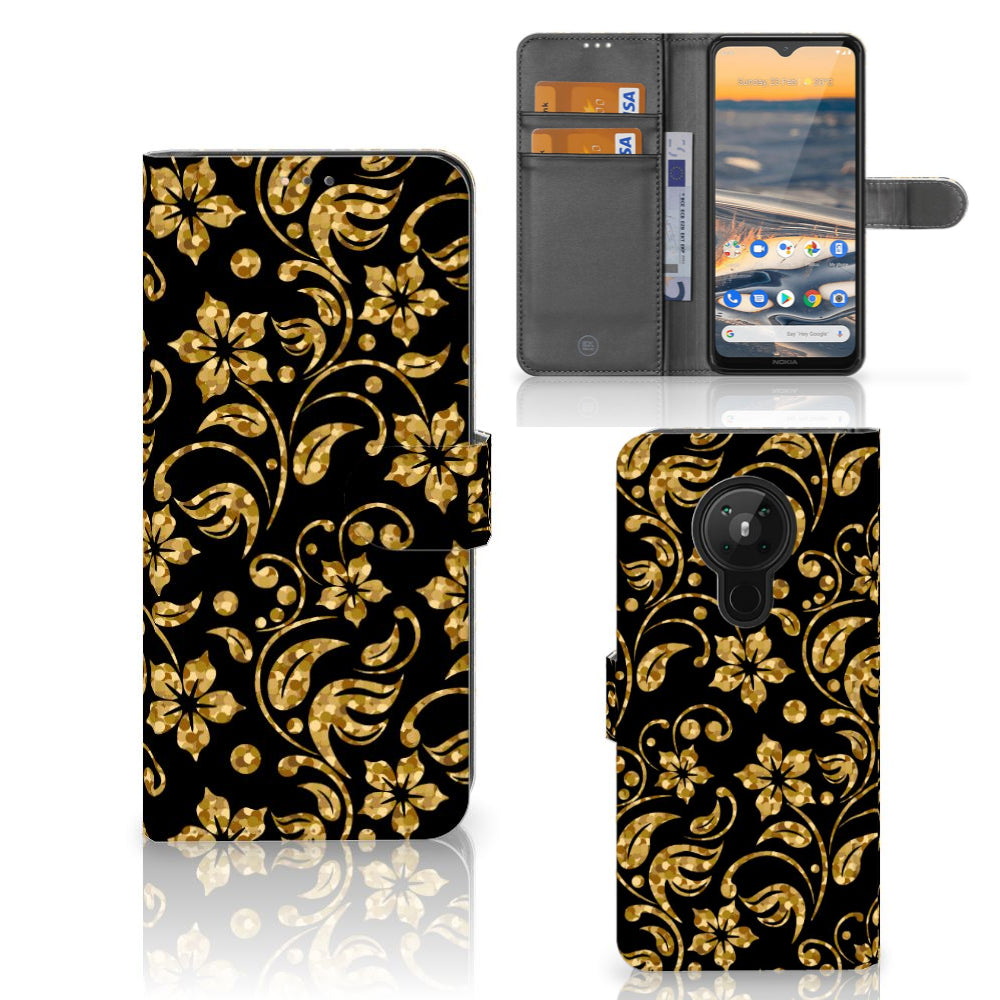 Nokia 5.3 Hoesje Gouden Bloemen