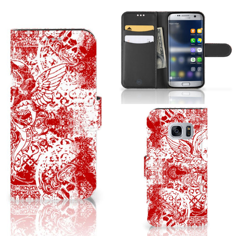 Telefoonhoesje met Naam Samsung Galaxy S7 Angel Skull Rood