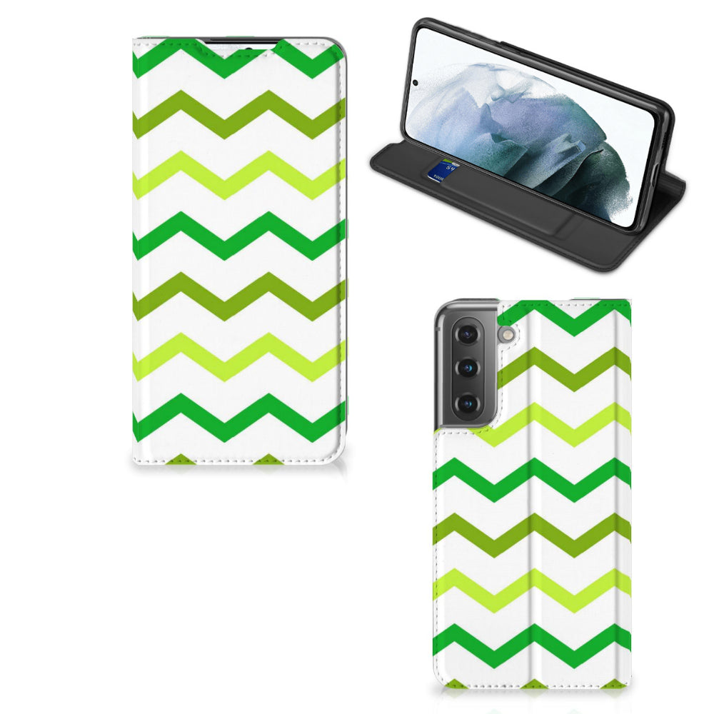 Samsung Galaxy S21 FE Hoesje met Magneet Zigzag Groen