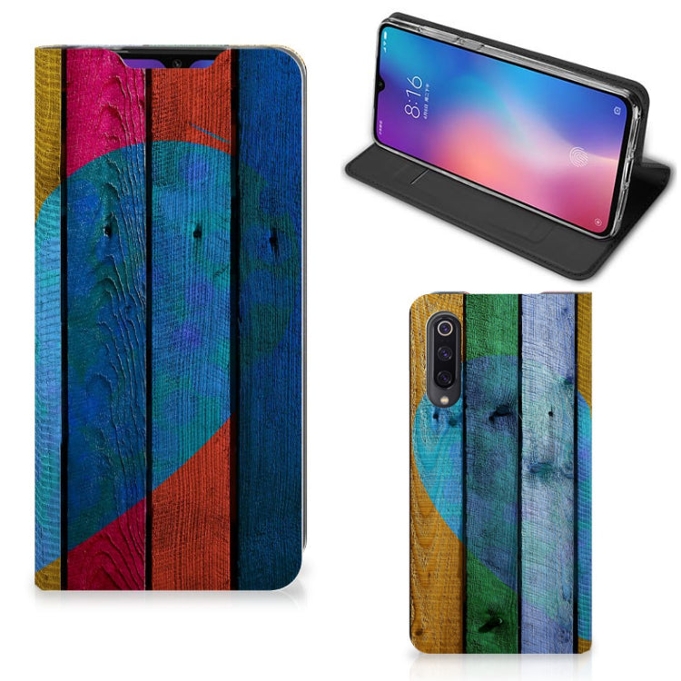 Xiaomi Mi 9 Book Wallet Case Wood Heart - Cadeau voor je Vriend