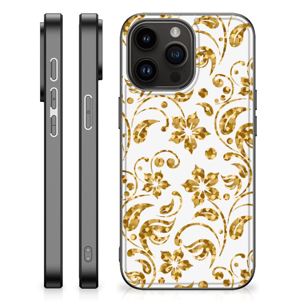 iPhone 15 Pro Max Bloemen Hoesje Gouden Bloemen