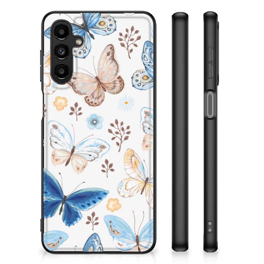 Dierenprint Telefoonhoesje voor Samsung Galaxy A14 5G Vlinder met kleurrijke vlinders op een witte achtergrond.