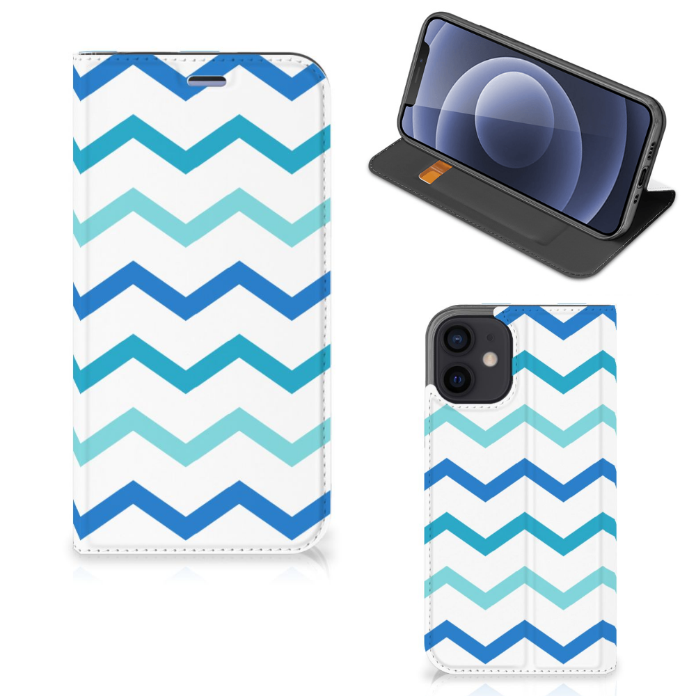iPhone 12 Mini Hoesje met Magneet Zigzag Blauw - B2C Telecom