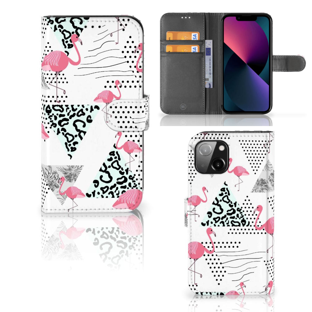 Apple iPhone 13 Telefoonhoesje met Pasjes Flamingo Triangle