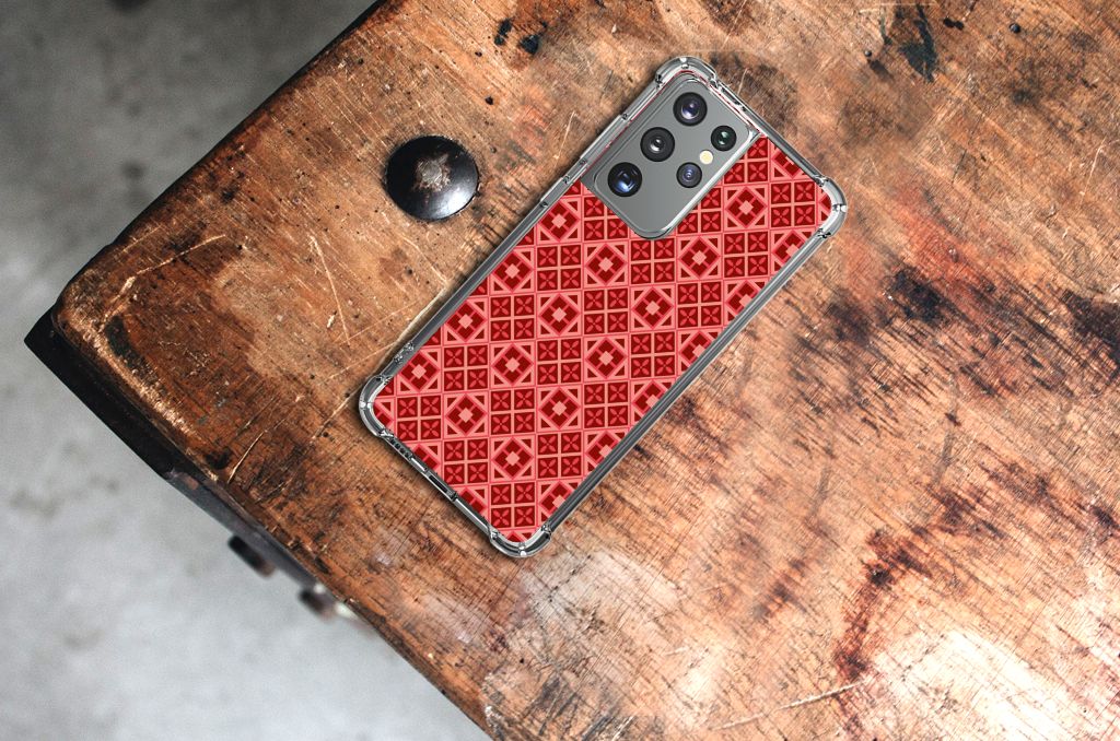 Samsung Galaxy S21 Ultra Doorzichtige Silicone Hoesje Batik Rood