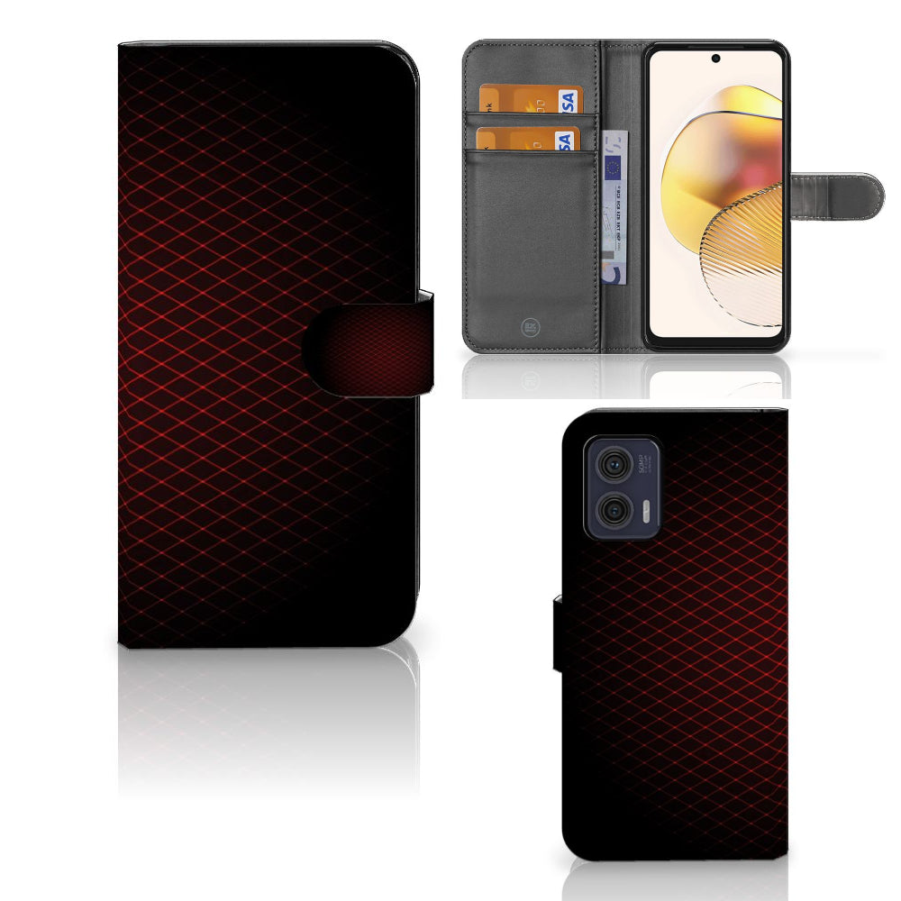 Motorola Moto G73 Telefoon Hoesje Geruit Rood met ruimte voor 3 pasjes en opvallend design