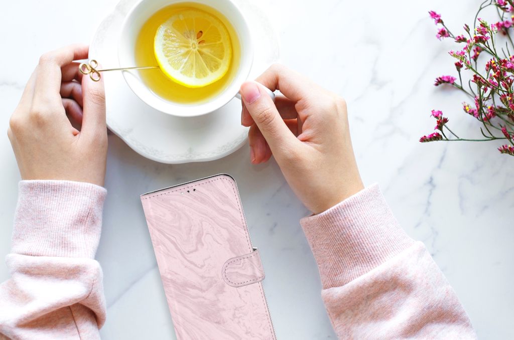 Samsung Galaxy A12 Bookcase Marble Pink - Origineel Cadeau Vriendin