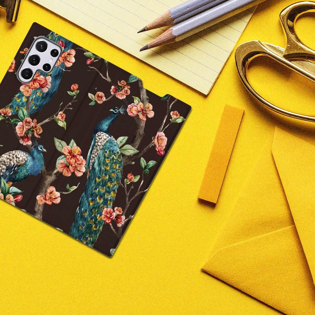Samsung Galaxy S22 Ultra Hoesje maken Pauw met Bloemen - B2C Telecom