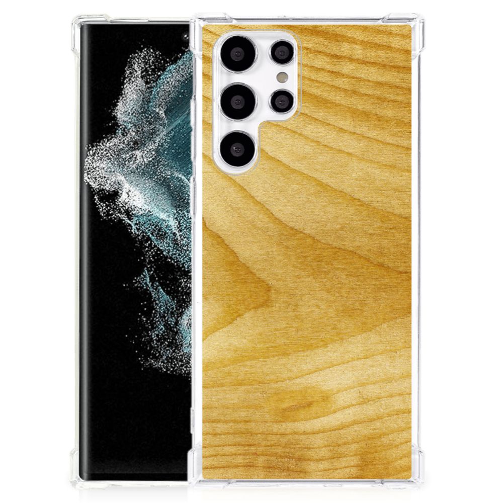 Samsung Galaxy S22 Ultra Stevig Telefoonhoesje Licht Hout B2C Telecom