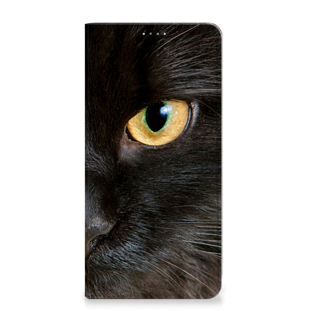 Samsung Galaxy A14 5G Hoesje maken Zwarte Kat met close-up van een zwarte kat zijn gezicht en oog.