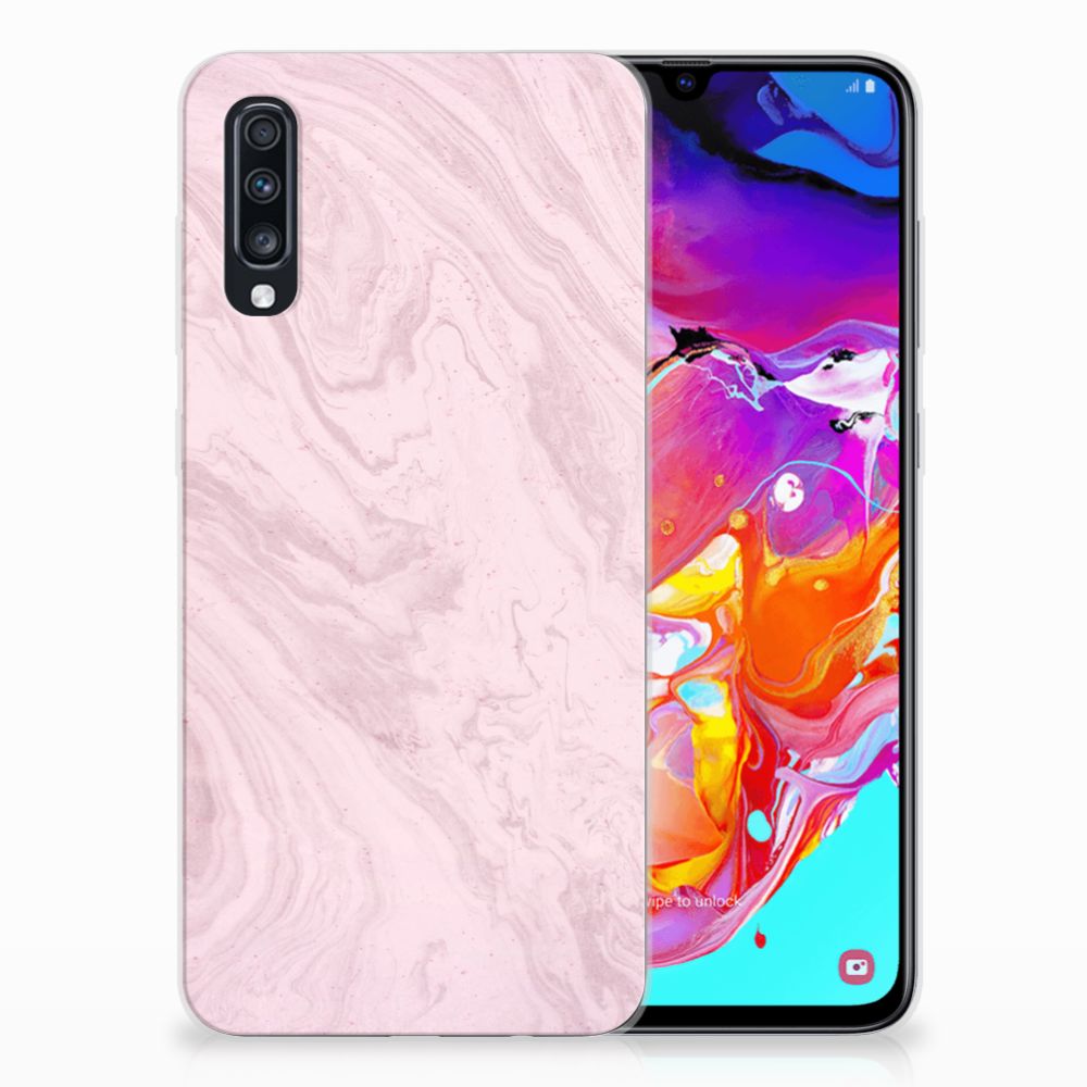 Samsung Galaxy A70 TPU Siliconen Hoesje Marble Pink - Origineel Cadeau Vriendin