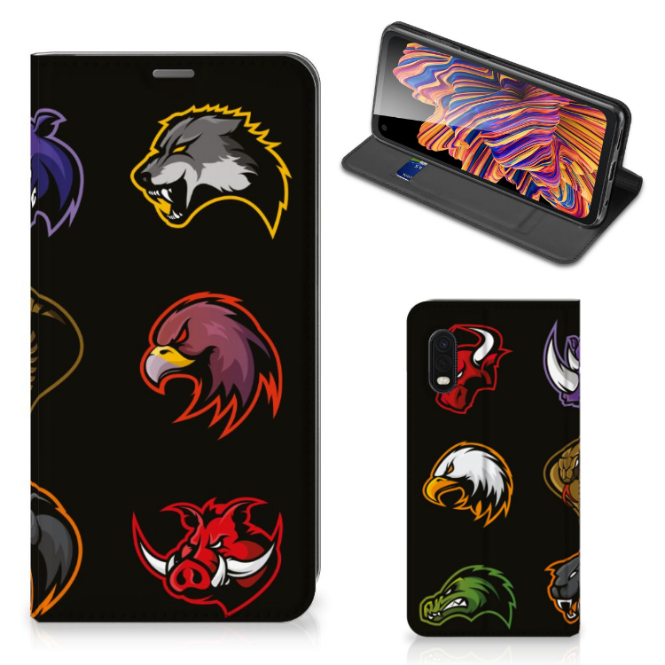 Samsung Xcover Pro Magnet Case Cartoon with colorful animal designs on a black background.
