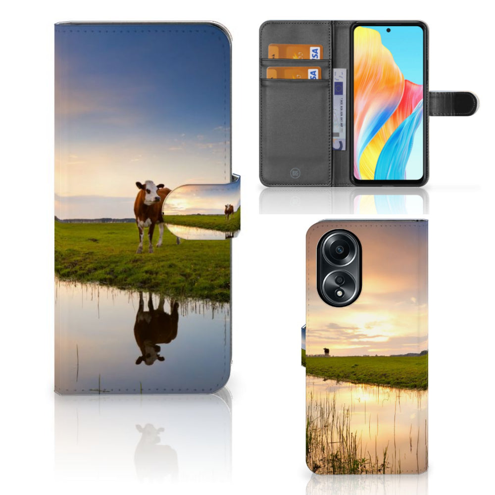 OPPO A58 4G Telefoonhoesje met Pasjes Koe