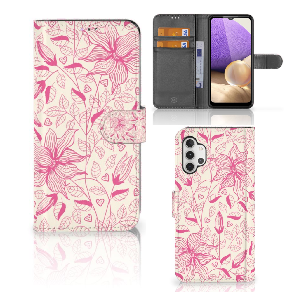 Samsung Galaxy A32 4G Hoesje Pink Flowers