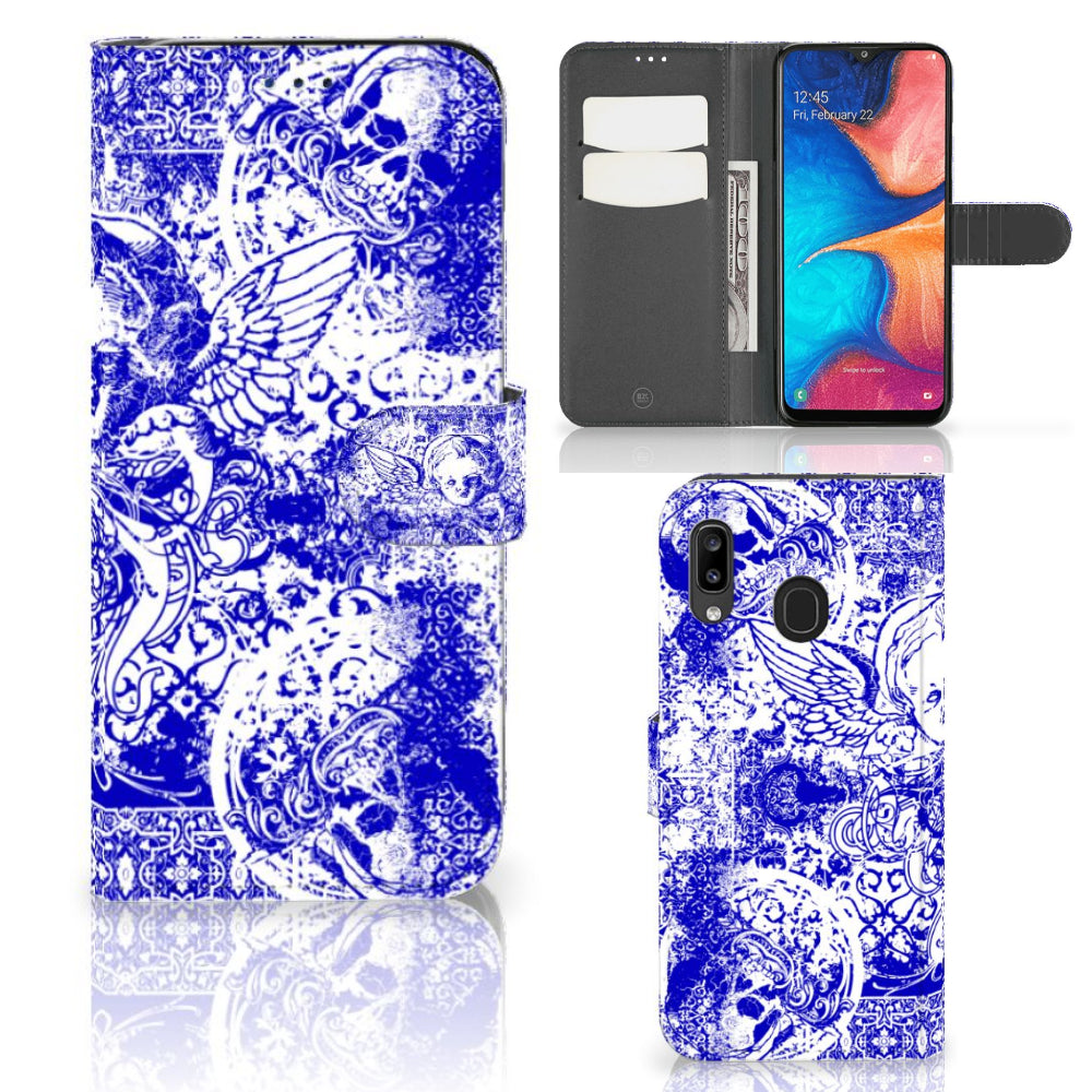 Telefoonhoesje met Naam Samsung Galaxy A30 Angel Skull Blauw