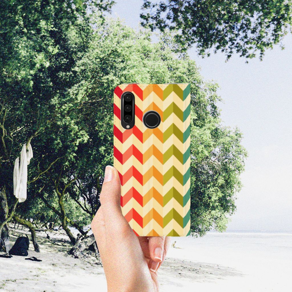 Huawei P30 Lite New Edition Hoesje met Magneet Zigzag Multi Color