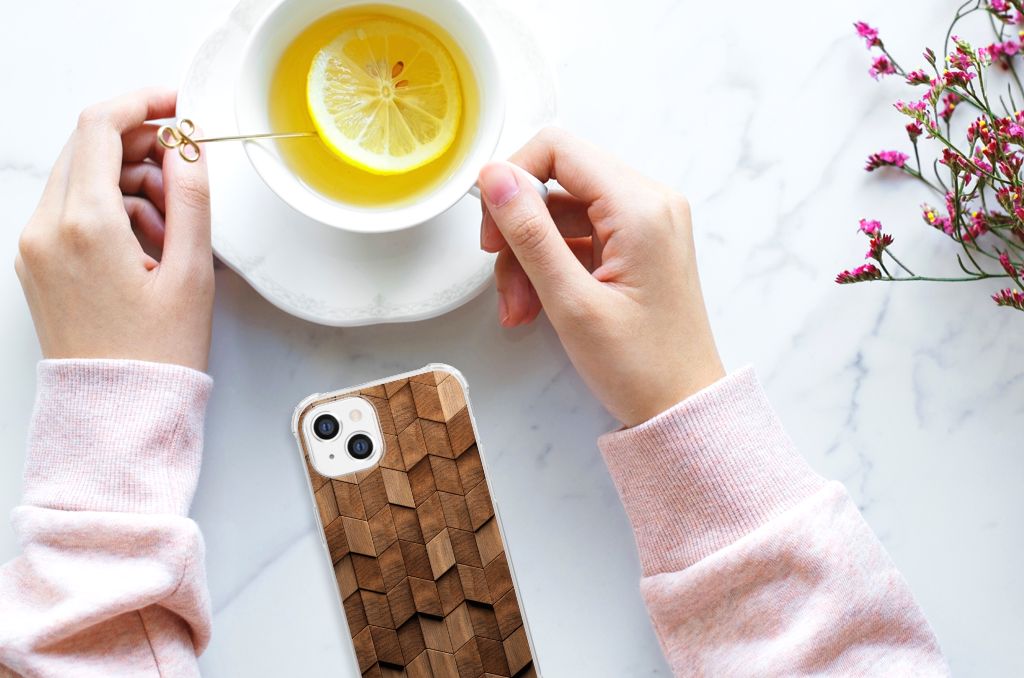 Stevig Telefoonhoesje voor Apple iPhone 14 Plus Wooden Cubes B2C Telecom