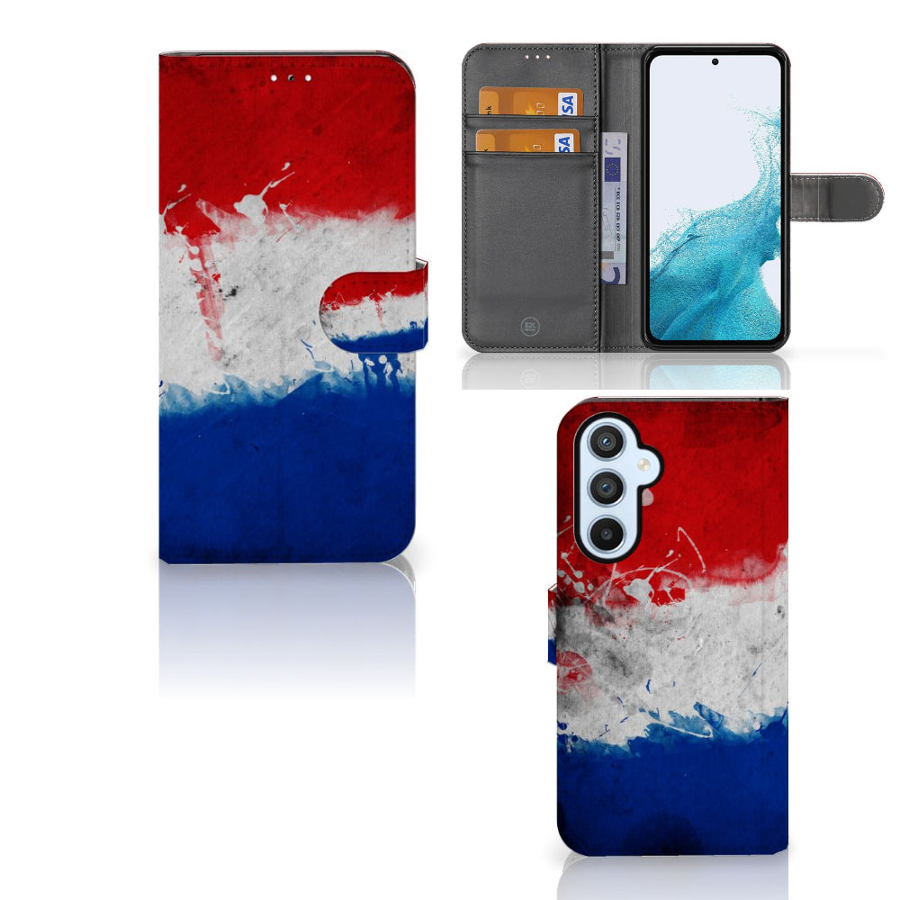 Samsung Galaxy A54 5G Bookstyle Case Nederland met artistiek design van de Nederlandse vlag.